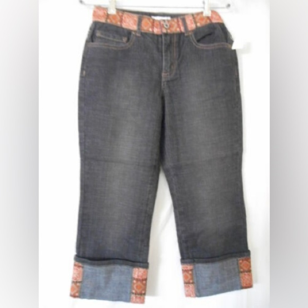 Coldwater Creek Boho Capri Jeans with Pattern Design in a waist and hem Sz 14